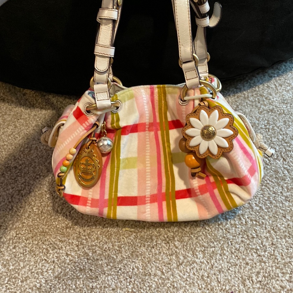 Juicy Couture vintage spring pink and green plaid daisy purse